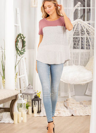 Heimish Color Block Striped Round Neck Short Sleeve T-Shirt - MimiStylez