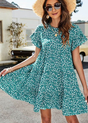 Short Flounce Sleeve Tiered Dress - MimiStylez
