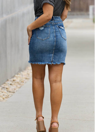 RISEN Amelia Full Size Denim Mini Skirt - MimiStylez