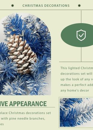 Pre-lit Christmas Tree Artificial Christmas 4-piece Set - 4FT Trees, 9FT Garland, 50" Wreath With Pine Cones