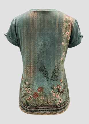 Printed Round Neck Short Sleeve T-Shirt - MimiStylez