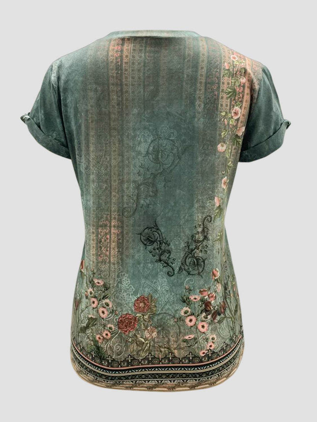 Printed Round Neck Short Sleeve T-Shirt - MimiStylez