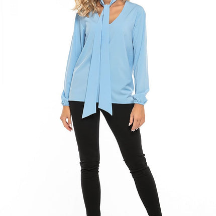 Elegant Chiffon Blouse with Deep Neckline & Tie Detail - MimiStylez