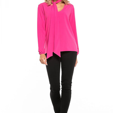 Elegant Chiffon Blouse with Deep Neckline & Tie Detail - MimiStylez