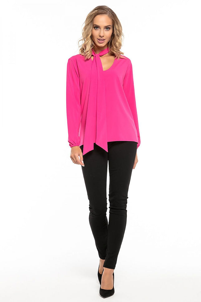 Elegant Chiffon Blouse with Deep Neckline & Tie Detail - MimiStylez
