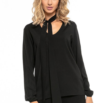 Elegant Chiffon Blouse with Deep Neckline & Tie Detail - MimiStylez