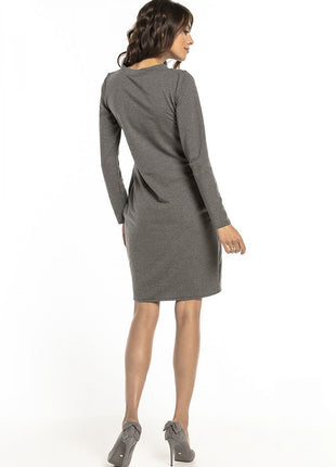 Elegant Cotton Knit Dress with V - Neckline & Side Pockets - MimiStylez