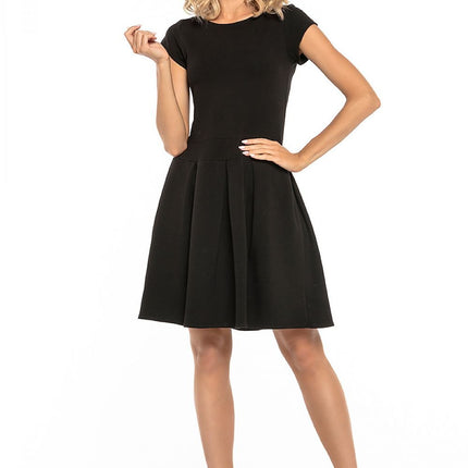 Elegant Dress with Contrasting Pleats & Boat Neckline - MimiStylez