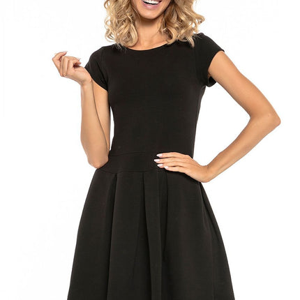Elegant Dress with Contrasting Pleats & Boat Neckline - MimiStylez