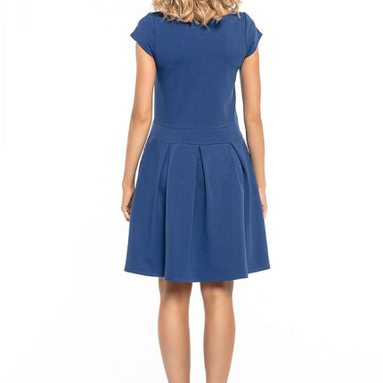 Elegant Dress with Contrasting Pleats & Boat Neckline - MimiStylez