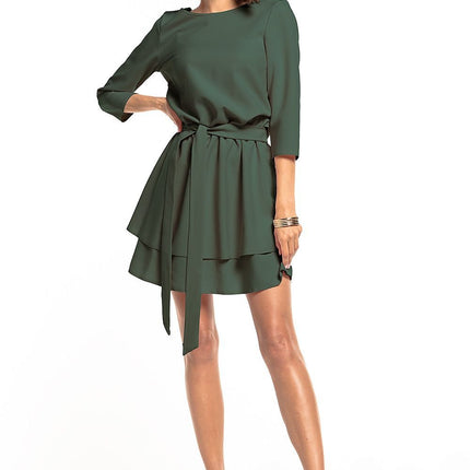 Elegant Dress with Double Skirt & 3/4 Sleeves - MimiStylez