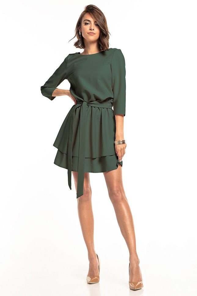 Elegant Dress with Double Skirt & 3/4 Sleeves - MimiStylez