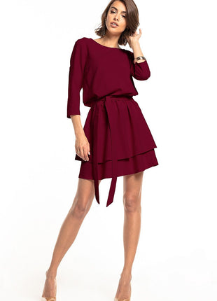 Elegant Dress with Double Skirt & 3/4 Sleeves - MimiStylez
