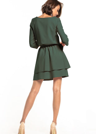 Elegant Dress with Double Skirt & 3/4 Sleeves - MimiStylez