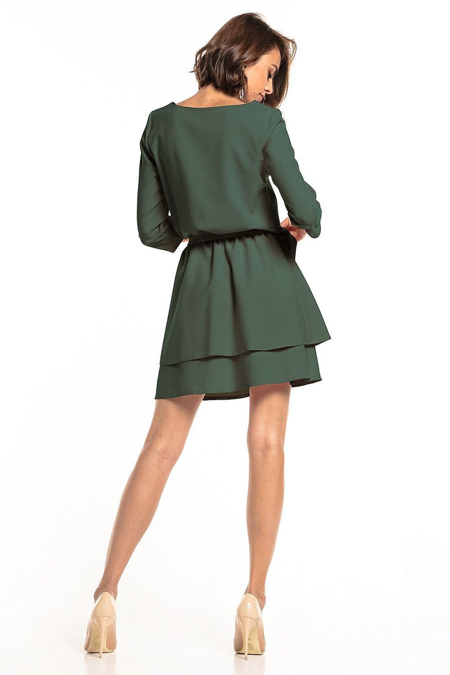 Elegant Dress with Double Skirt & 3/4 Sleeves - MimiStylez