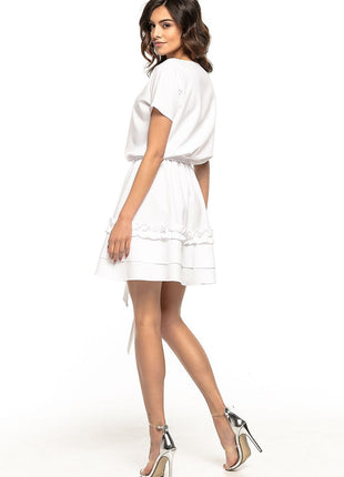 Elegant Flared Dress with Double Frill & Waist Belt - MimiStylez