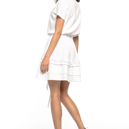 Elegant Flared Dress with Double Frill & Waist Belt - MimiStylez