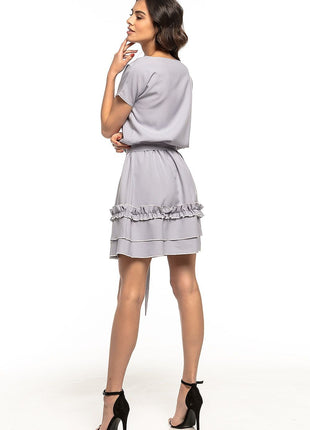 Elegant Flared Dress with Double Frill & Waist Belt - MimiStylez