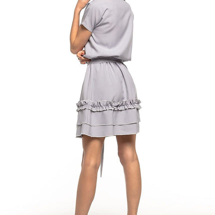 Elegant Flared Dress with Double Frill & Waist Belt - MimiStylez