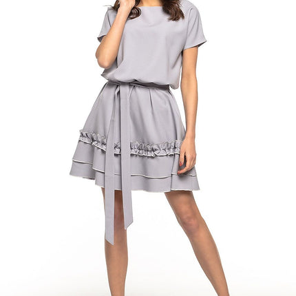Elegant Flared Dress with Double Frill & Waist Belt - MimiStylez
