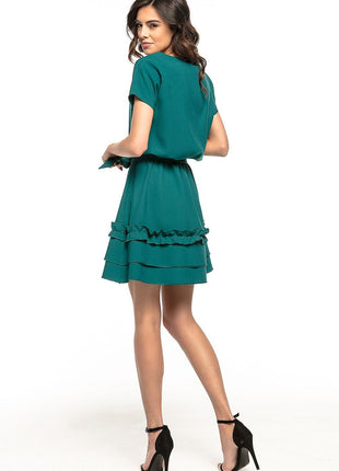 Elegant Flared Dress with Double Frill & Waist Belt - MimiStylez
