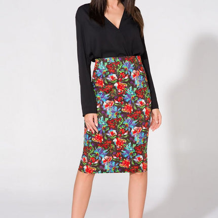 Elegant Floral Pencil Skirt with Back Slit & Decorative Zipper - MimiStylez