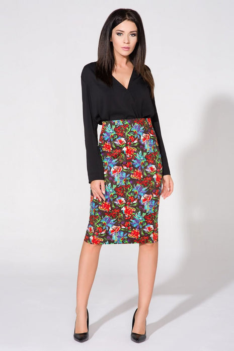 Elegant Floral Pencil Skirt with Back Slit & Decorative Zipper - MimiStylez