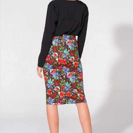 Elegant Floral Pencil Skirt with Back Slit & Decorative Zipper - MimiStylez