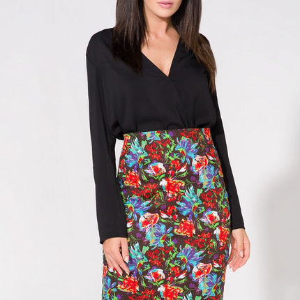 Elegant Floral Pencil Skirt with Back Slit & Decorative Zipper - MimiStylez