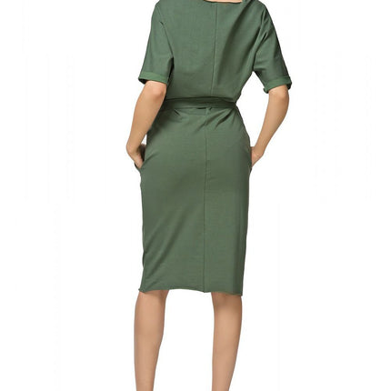 Elegant Knit Kimono Dress with Cuffed Sleeves & Tie Waist - MimiStylez