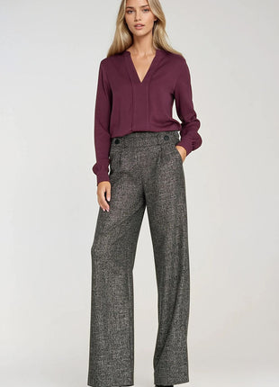 Elegant Long Sleeve Blouse with Slimming Front Pleat - MimiStylez
