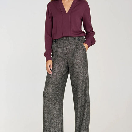 Elegant Long Sleeve Blouse with Slimming Front Pleat - MimiStylez
