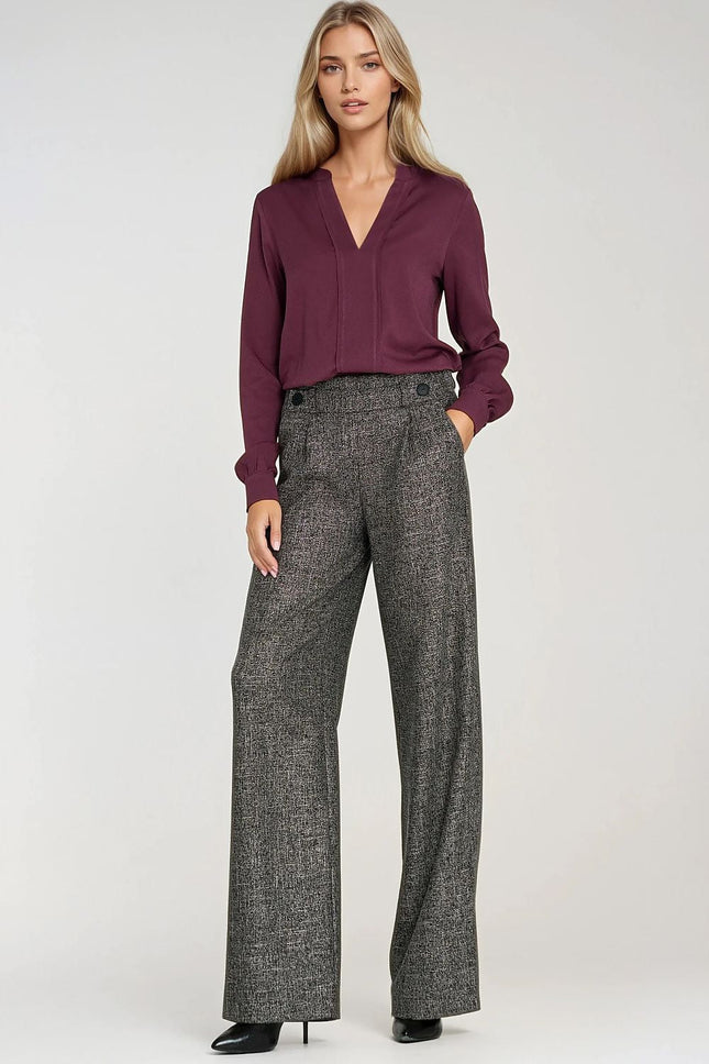 Elegant Long Sleeve Blouse with Slimming Front Pleat - MimiStylez