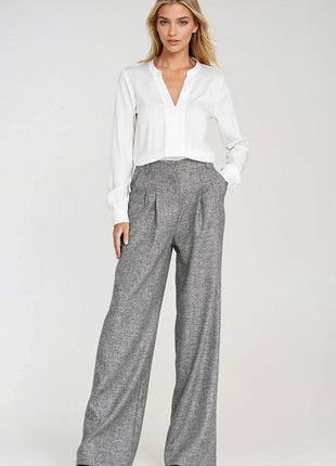 Elegant Long Sleeve Blouse with Slimming Front Pleat - MimiStylez