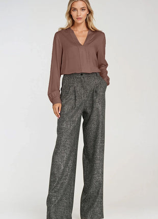 Elegant Long Sleeve Blouse with Slimming Front Pleat - MimiStylez