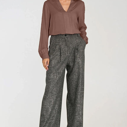 Elegant Long Sleeve Blouse with Slimming Front Pleat - MimiStylez