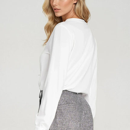 Elegant Long Sleeve Blouse with Slimming Front Pleat - MimiStylez