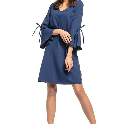 Elegant Loose Dress with Flirty Sleeve Frills & V - Neckline - MimiStylez