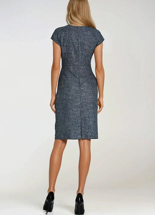 Elegant Mélange Pencil Dress with Cap Sleeves & Decorative Pleats - MimiStylez