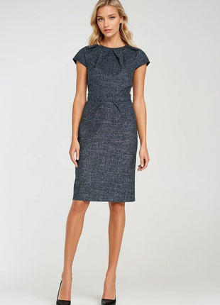 Elegant Mélange Pencil Dress with Cap Sleeves & Decorative Pleats - MimiStylez