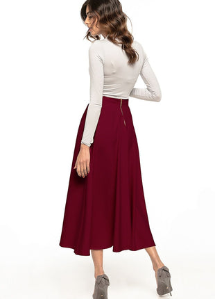 Elegant Midi Skirt with Glued Belt and Zipper Detail - MimiStylez