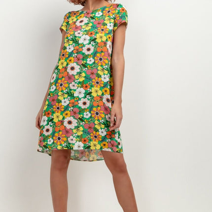 Elegant Patterned Viscose Knee - Length Dress with Back Counterfold - MimiStylez