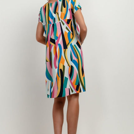 Elegant Patterned Viscose Knee - Length Dress with Back Counterfold - MimiStylez