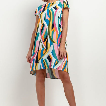 Elegant Patterned Viscose Knee - Length Dress with Back Counterfold - MimiStylez