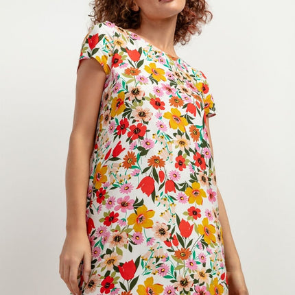 Elegant Patterned Viscose Knee - Length Dress with Back Counterfold - MimiStylez