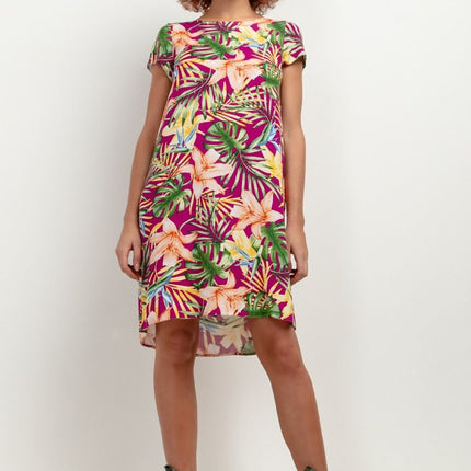 Elegant Patterned Viscose Knee - Length Dress with Back Counterfold - MimiStylez