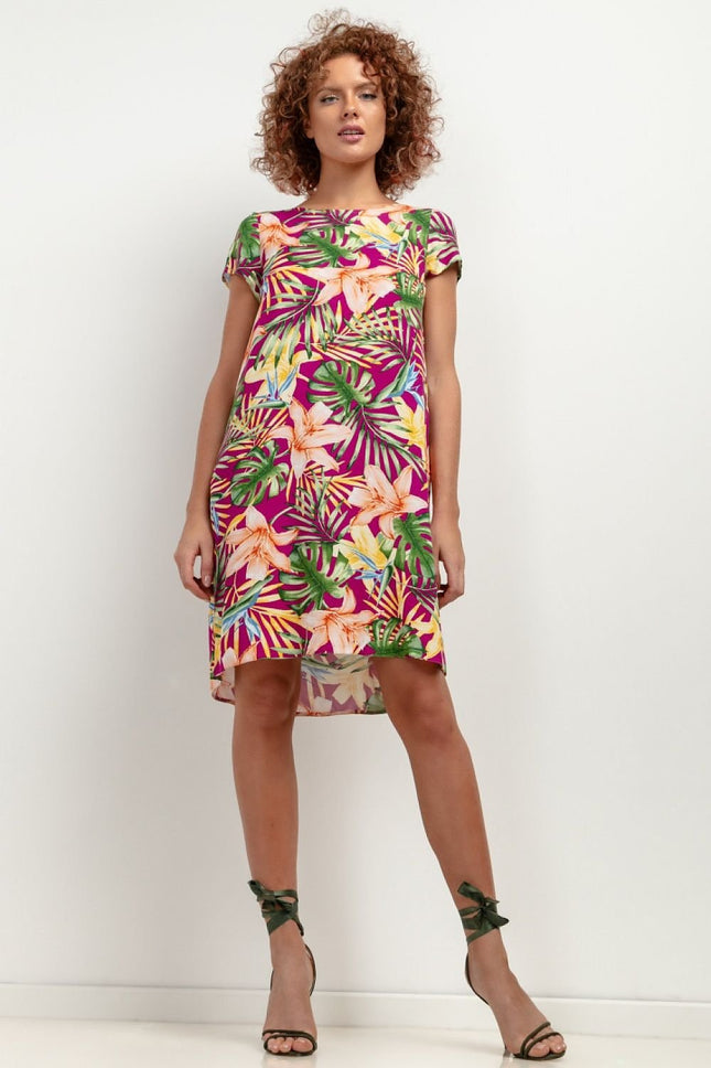Elegant Patterned Viscose Knee - Length Dress with Back Counterfold - MimiStylez