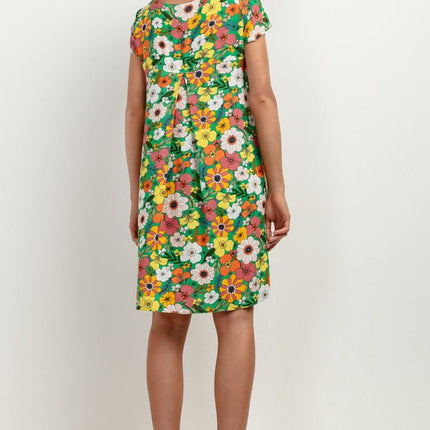 Elegant Patterned Viscose Knee - Length Dress with Back Counterfold - MimiStylez