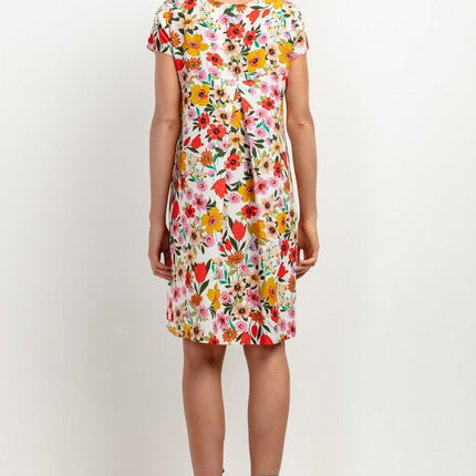 Elegant Patterned Viscose Knee - Length Dress with Back Counterfold - MimiStylez