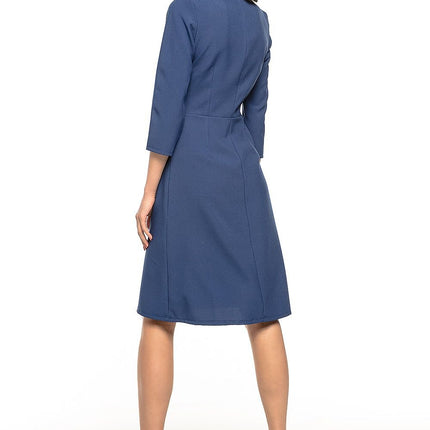 Elegant Trapeze Dress with Darts & 3/4 Sleeves - MimiStylez
